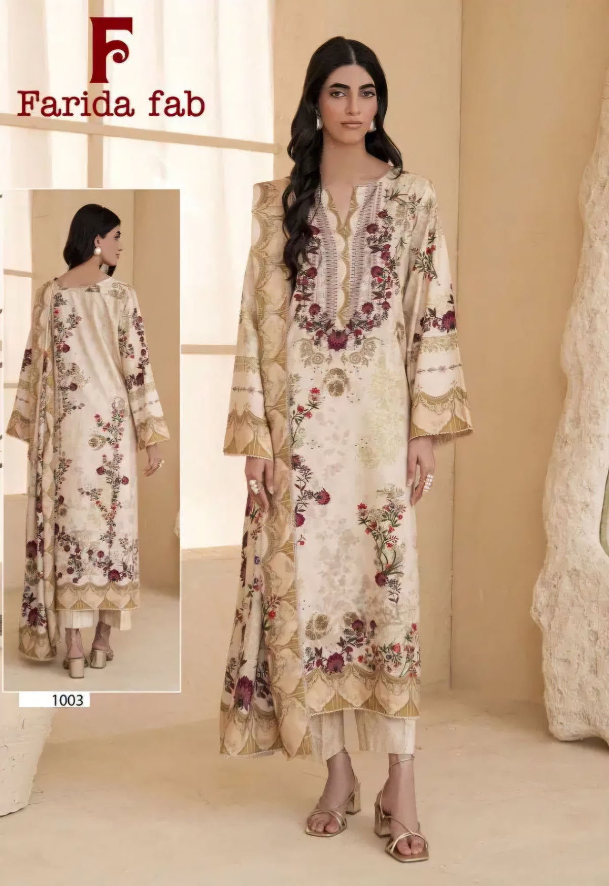 Cream Cotton Printed Pakistani Kurti With Pant & Dupatta