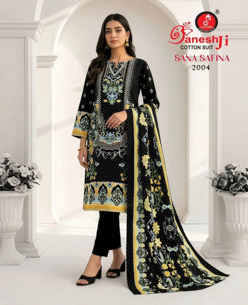 Ganeshji - Black Cotton Pakistani Kurti With Pant & Dupatta