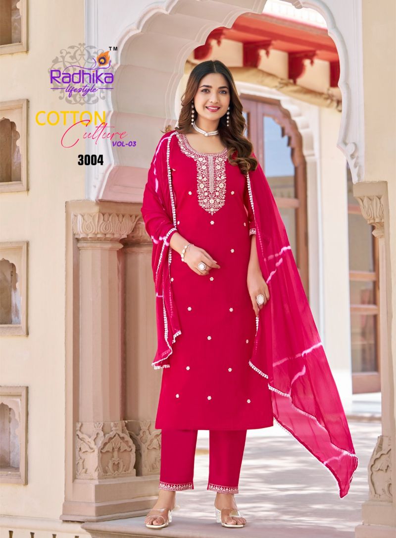 Hot Pink Cotton embroidered Kurti with Bottom & Dupatta