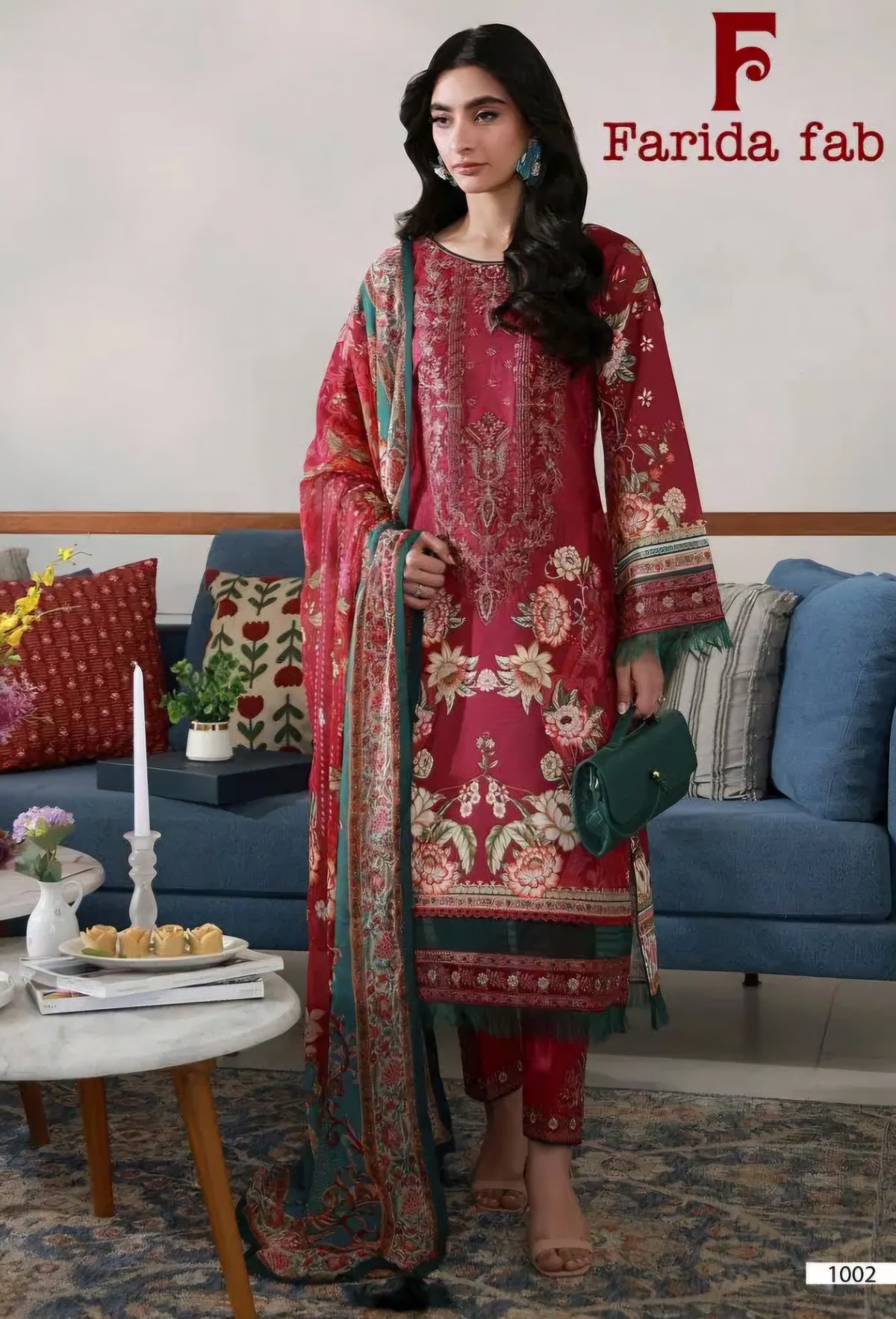 Dark Pink Cotton Printed Pakistani Kurti With Pant & Dupatta