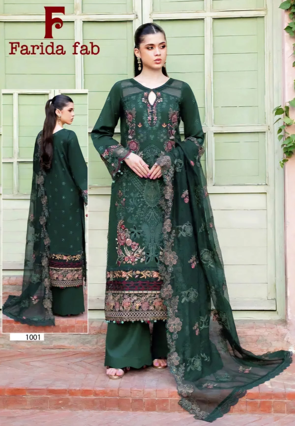 Dark Green Cotton Printed Pakistani Kurti With Pant & Dupatta