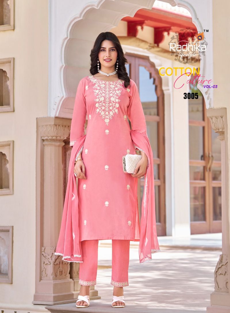 Lovely Pink Cotton embroidered Kurti with Bottom & Dupatta