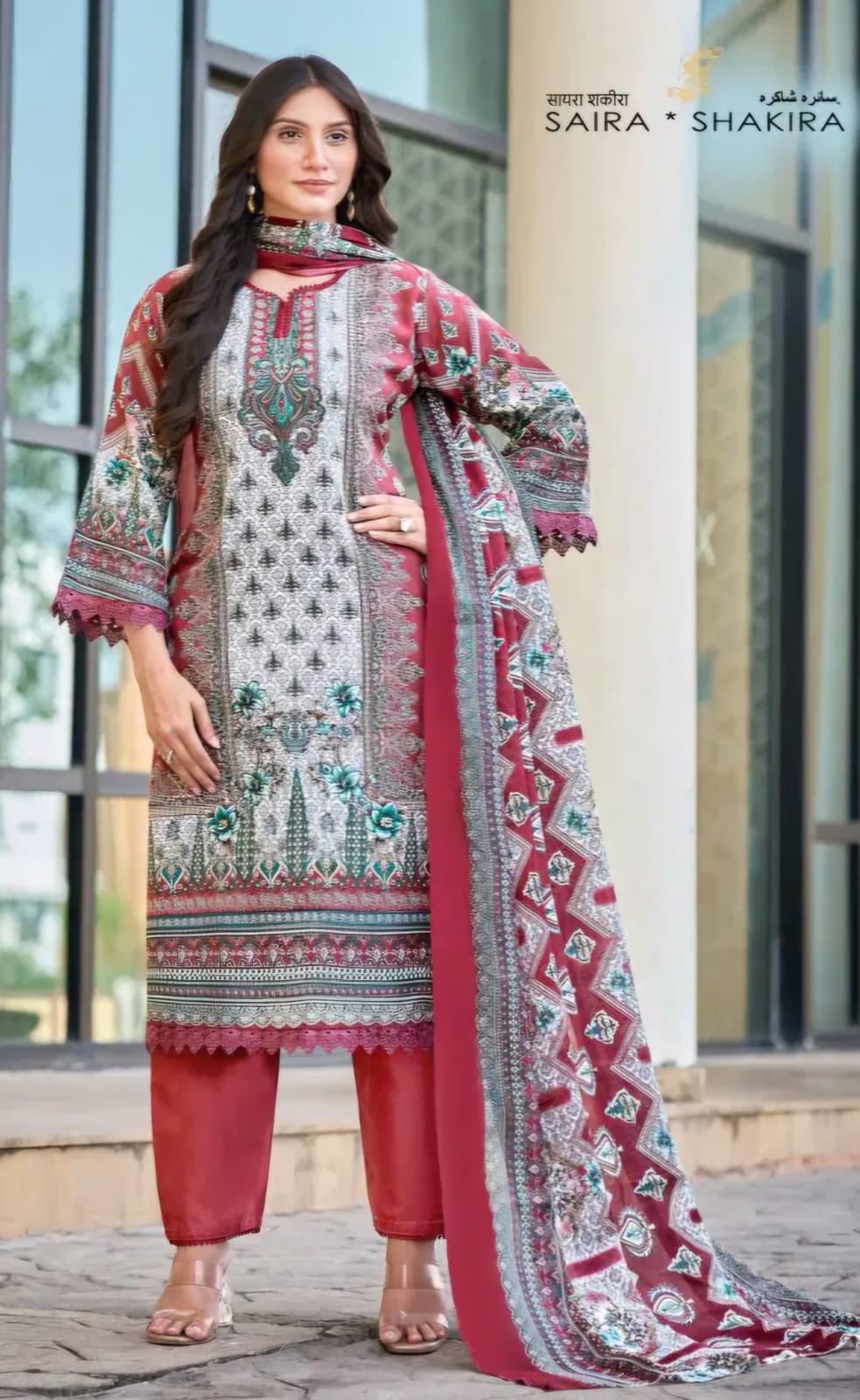 Ganesha - patterned pink kurti with bottom & dupatta set