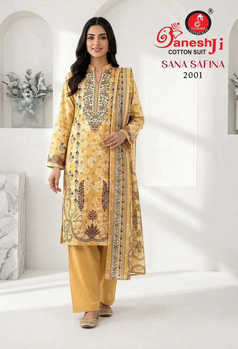 Ganeshji - Gold Cotton Pakistani Kurti With Pant & Dupatta