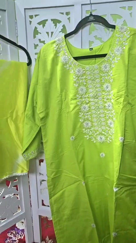 Lime kurti Set + red kurti