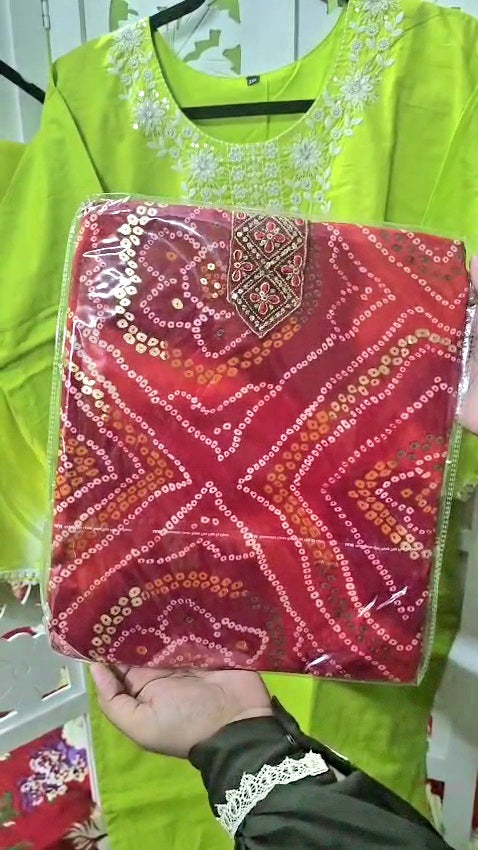 Lime kurti Set + red kurti