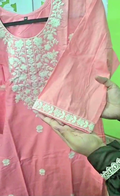 Cute pink kurti set + teal Dress Material