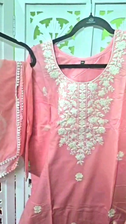Cute pink kurti set + teal Dress Material