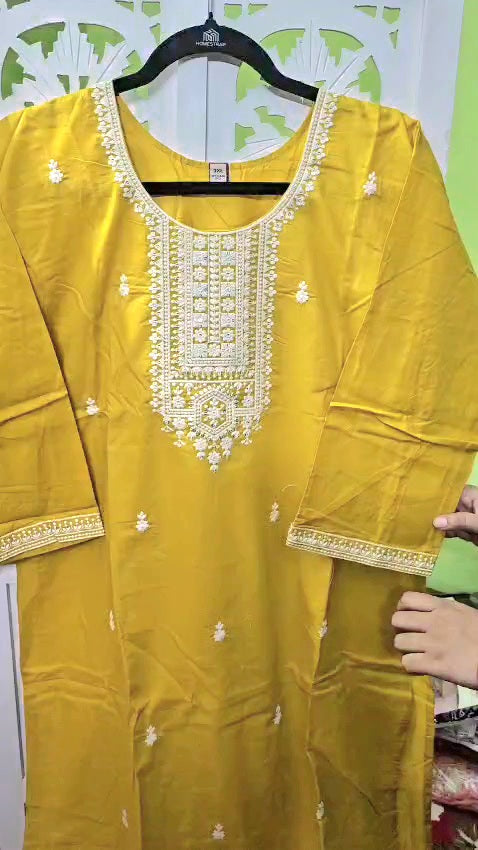Marigold Kurti set + purple Dress Material