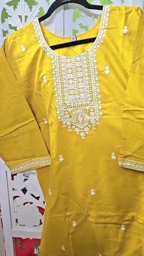 Marigold Kurti set + purple Dress Material