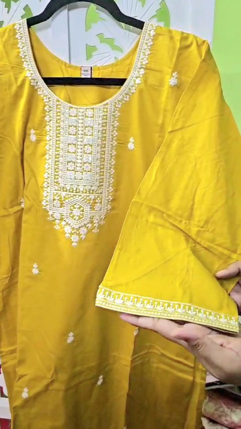 Marigold Kurti set + purple Dress Material