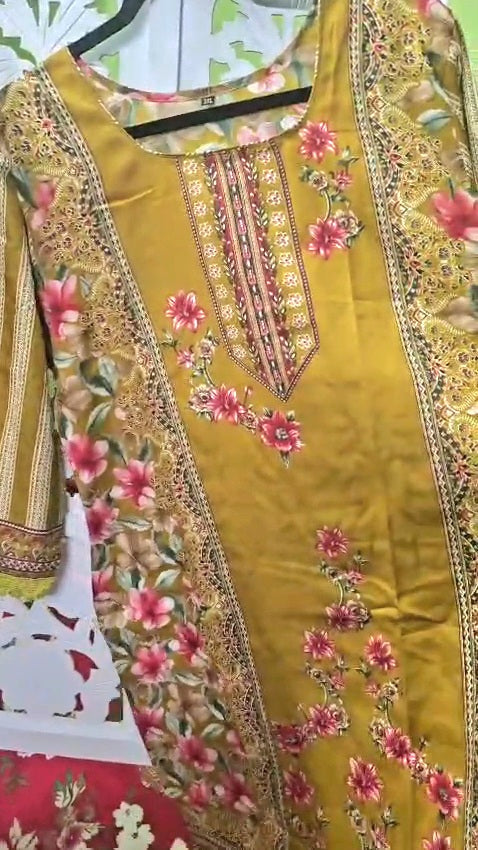 Haldi floral kurti set + Red Dress Material