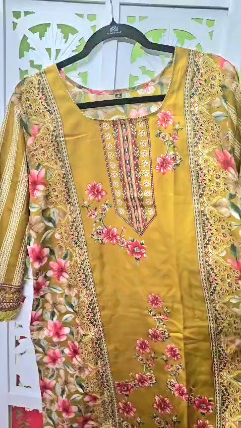 Haldi floral kurti set + Red Dress Material
