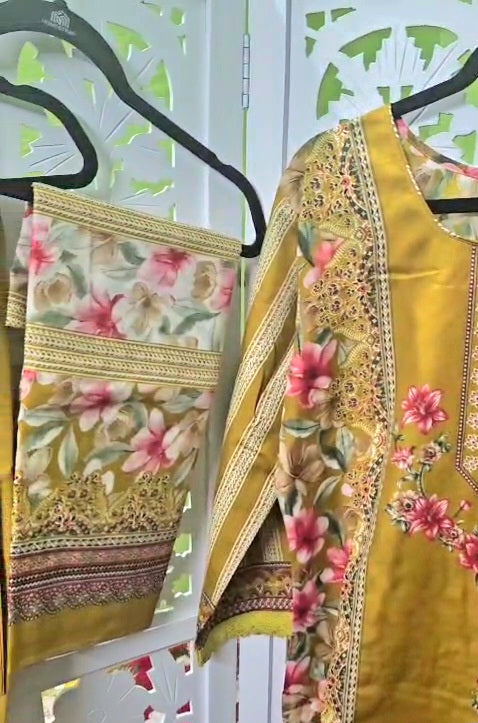 Haldi floral kurti set + Red Dress Material