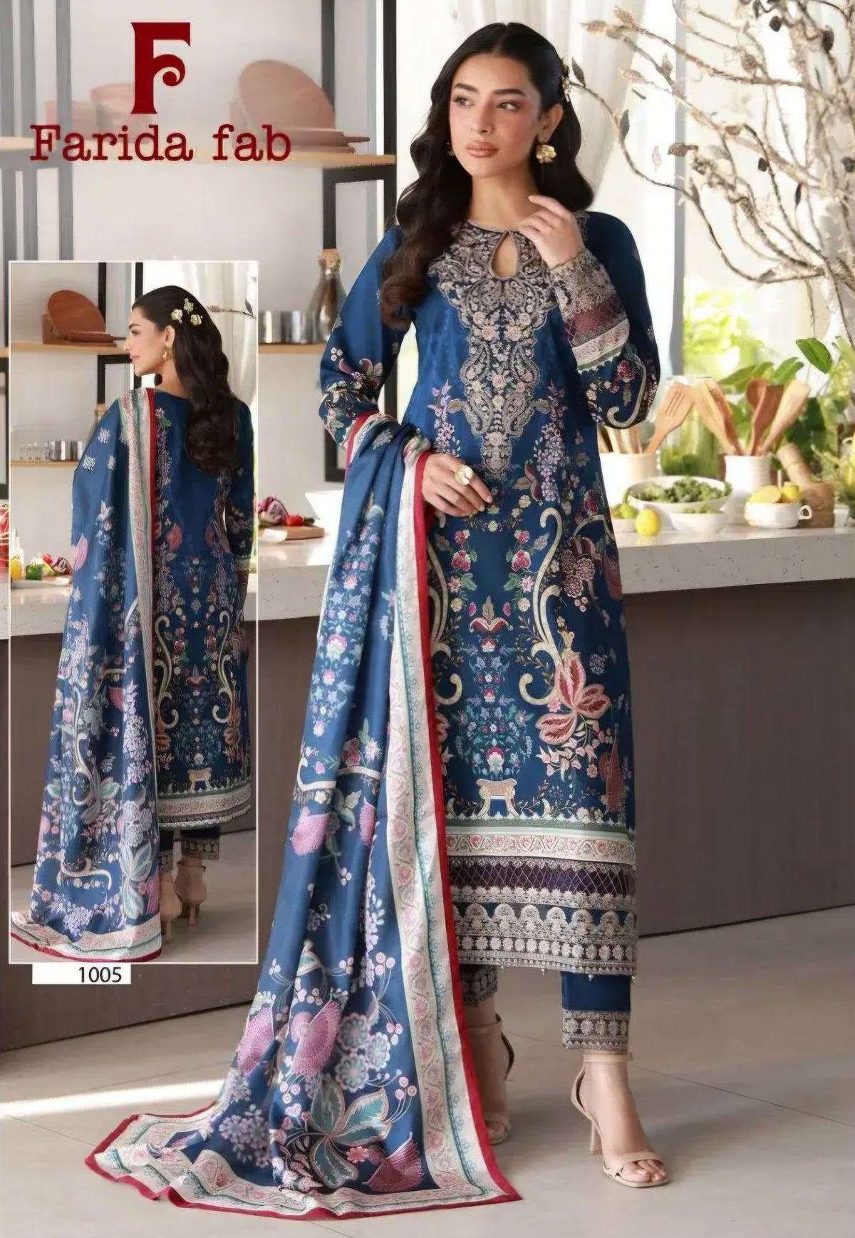 Blue Cotton Printed Pakistani Kurti With Pant & Dupatta