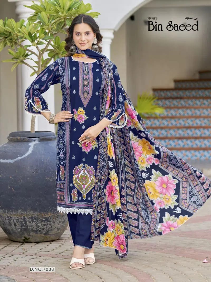 Ganesha Brand - Dark Blue Pattern Kurti Set with Pant & Dupatta
