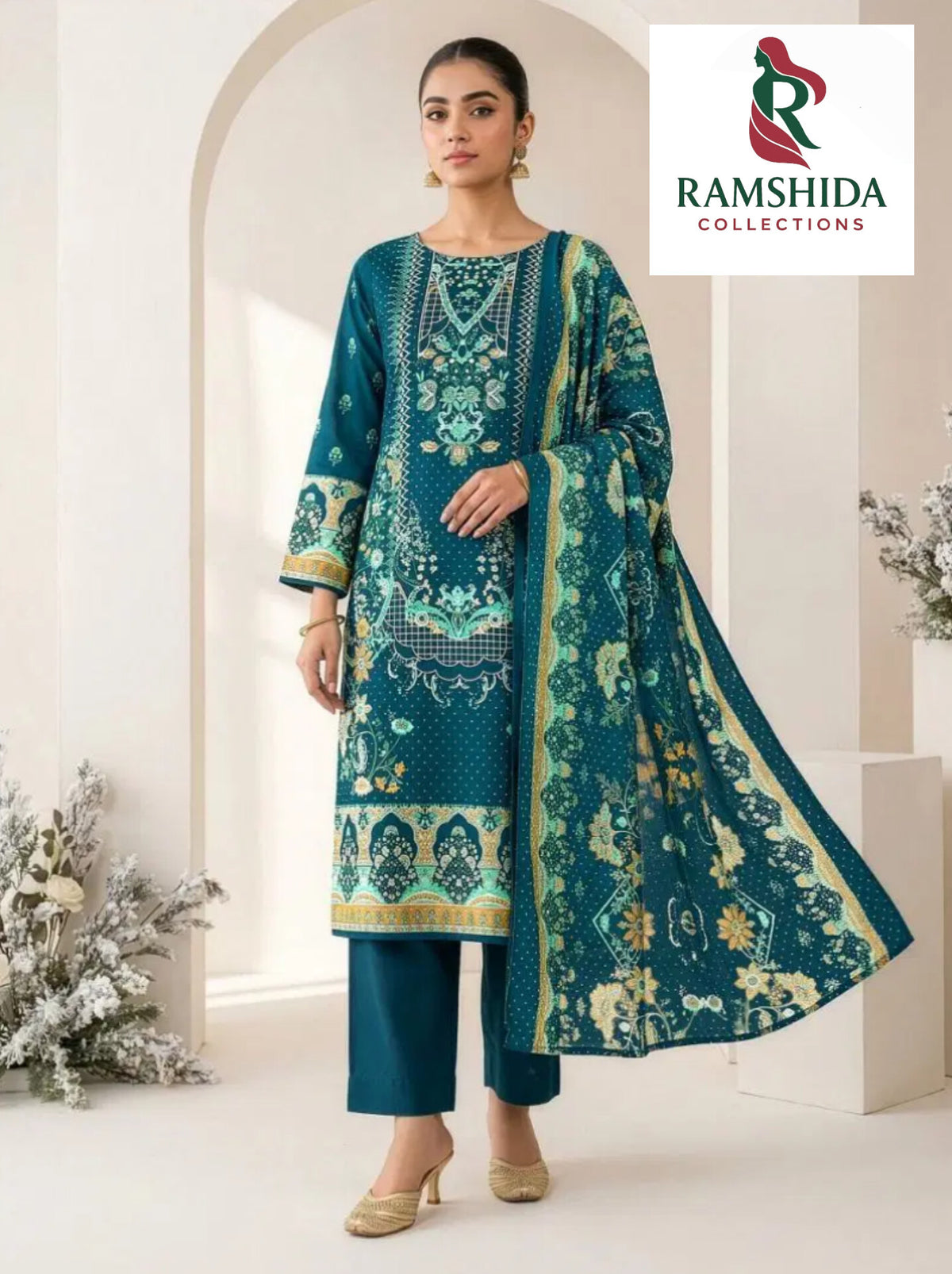 Ganeshji - Blue Cotton Pakistani Kurti With Pant & Dupatta