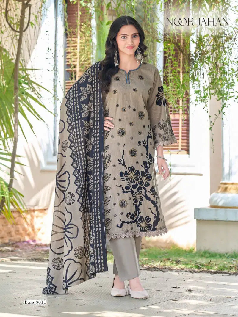 Ganesha - Beige floral print kurti with bottom & dupatta