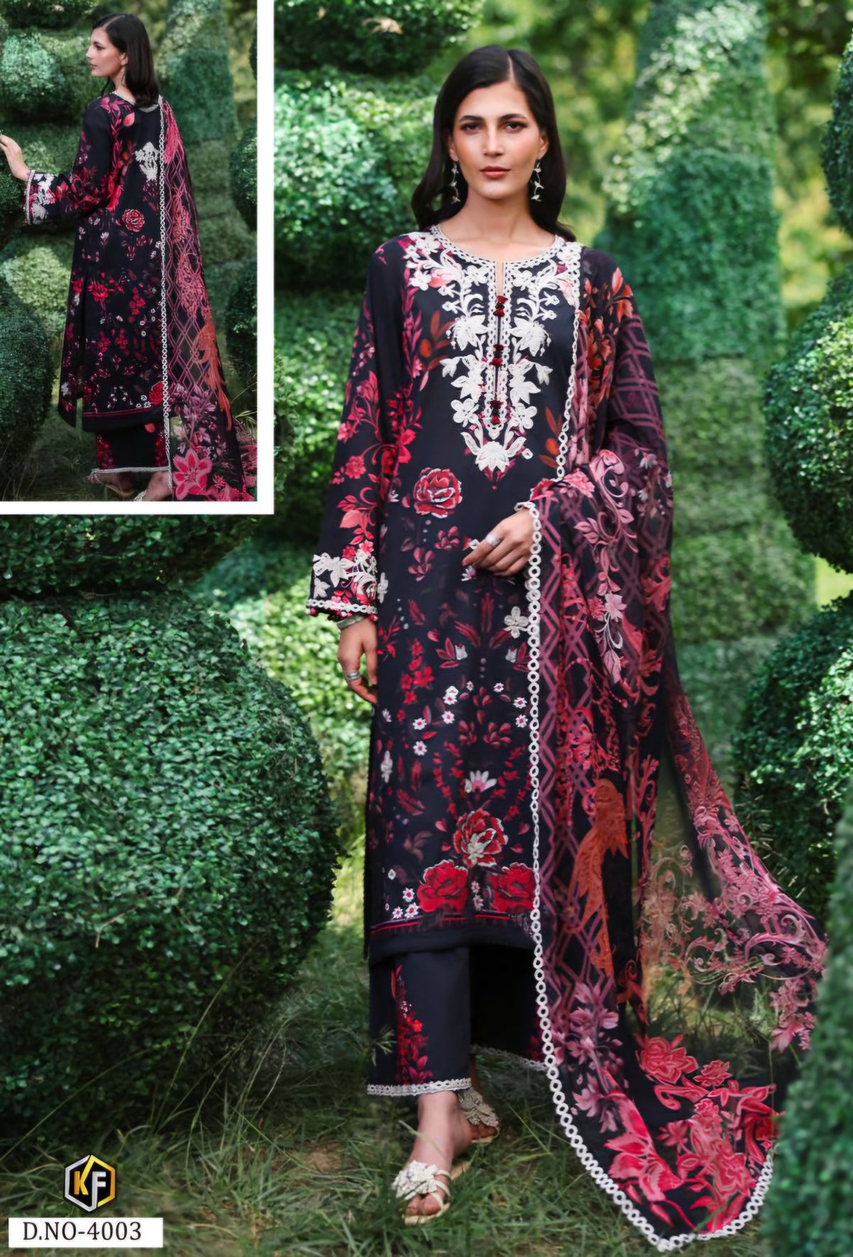 Burgundy Bloom Pakistani Kurti, Bottom & Dupatta Set