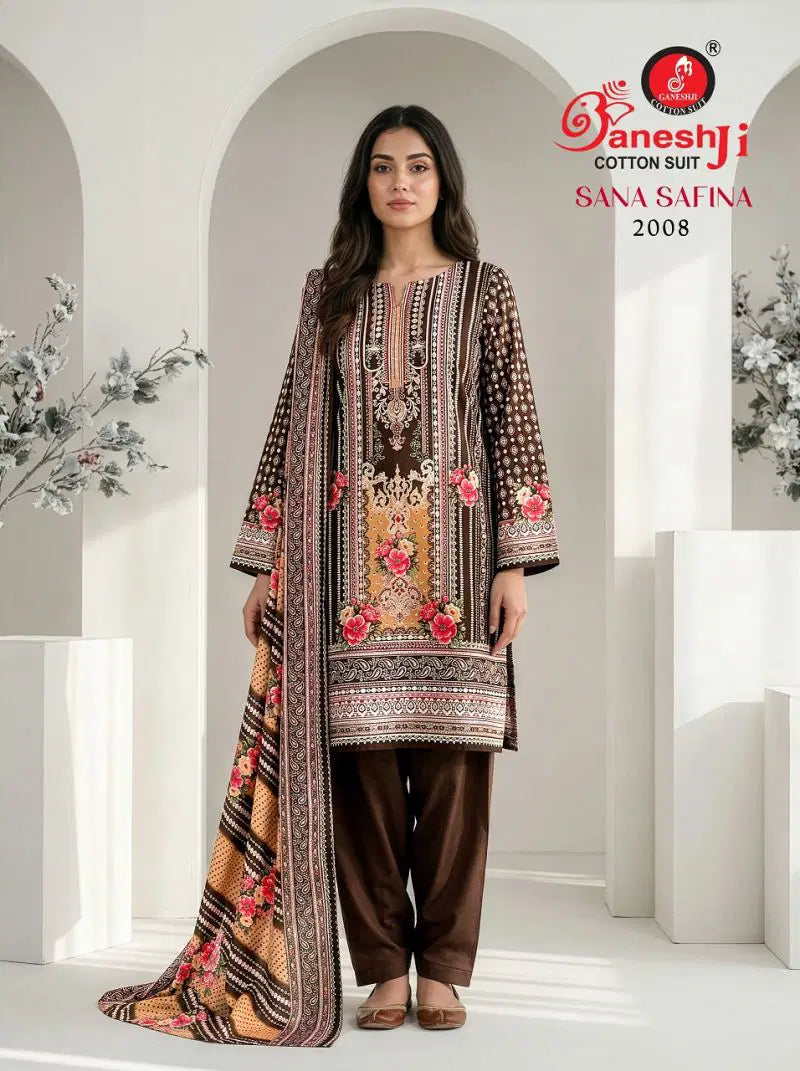 Ganeshji - Brown Cotton Pakistani Kurti With Pant & Dupatta