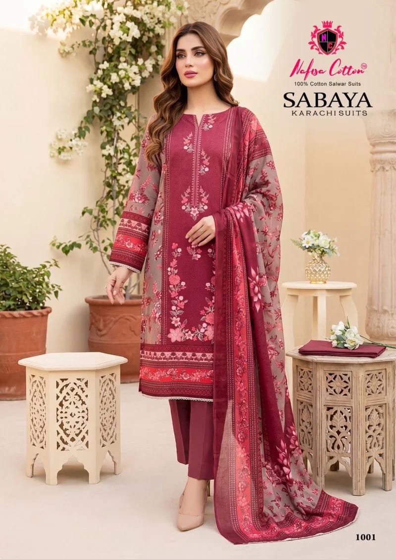 Pakistani Design Kurti Set With Pant & Dupatta - Deep Red