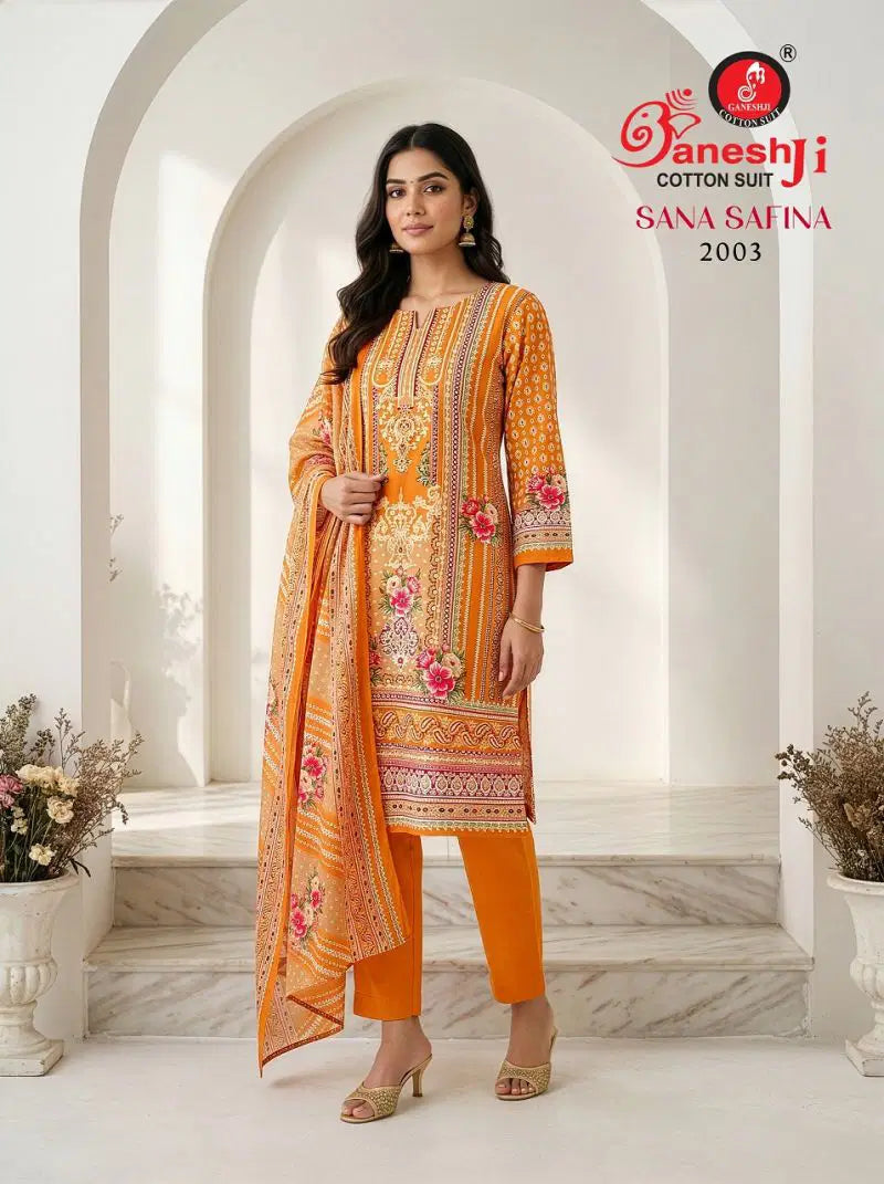 Ganeshji - Orange Cotton Pakistani Kurti With Pant & Dupatta