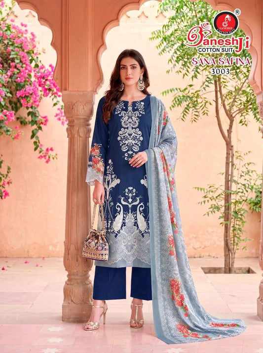 Ganeshji Navy Cotton Kurti Set With Grey Dupatta
