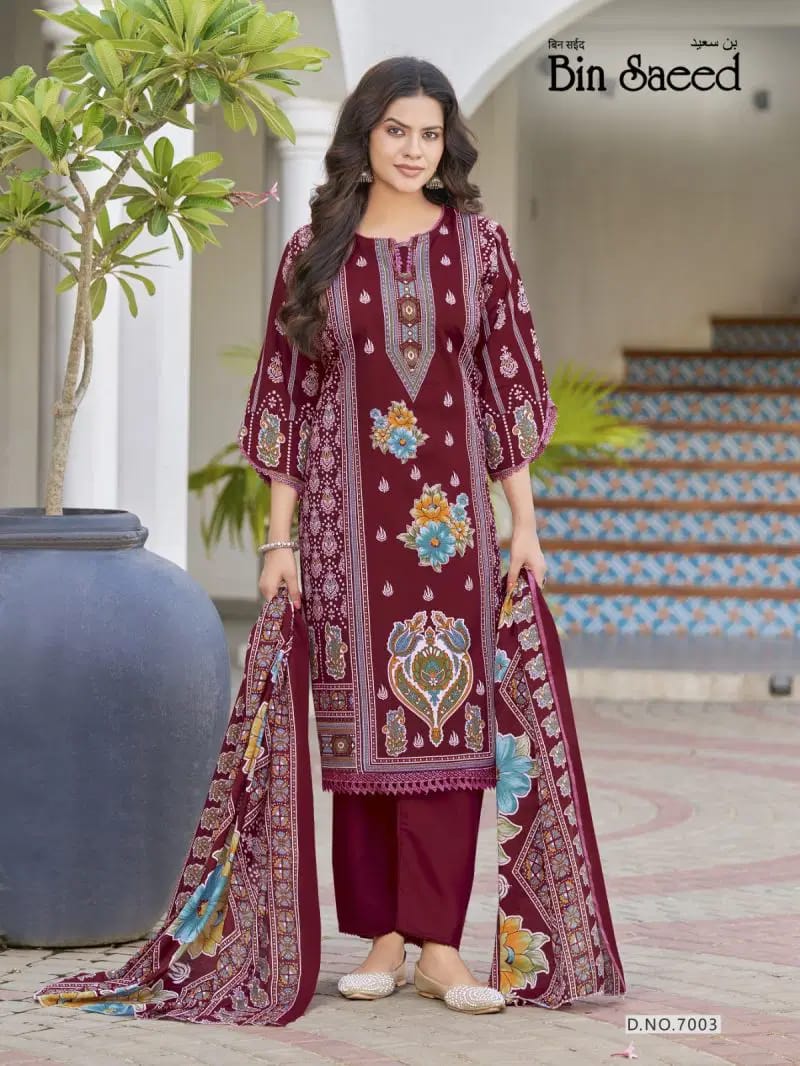 Ganesha Brand - Red Pattern Kurti Set with Pant & Dupatta