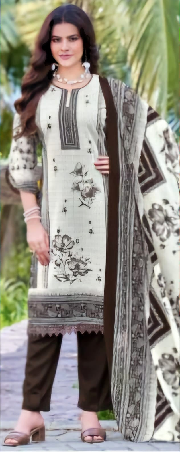 Ganesha Daily Wear Brown with Lace Kurti set