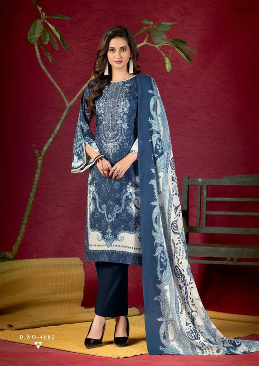 Dark Blue Kurti With Bottom & Dupatta