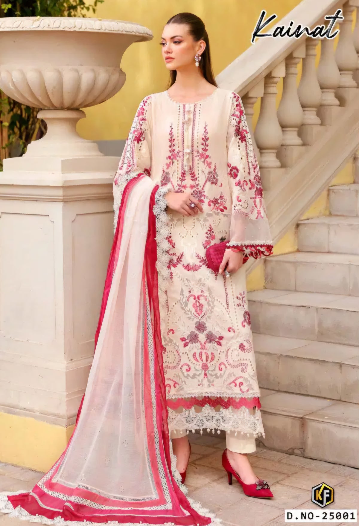 Creamy Pink Readymade Cotton Pakistani Kurti With Pant & Dupatta