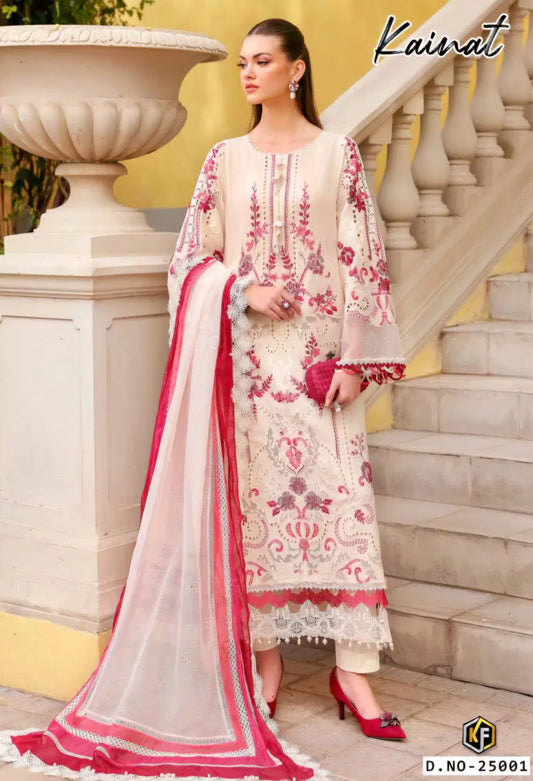 Creamy Pink Readymade Cotton Pakistani Kurti With Pant & Dupatta