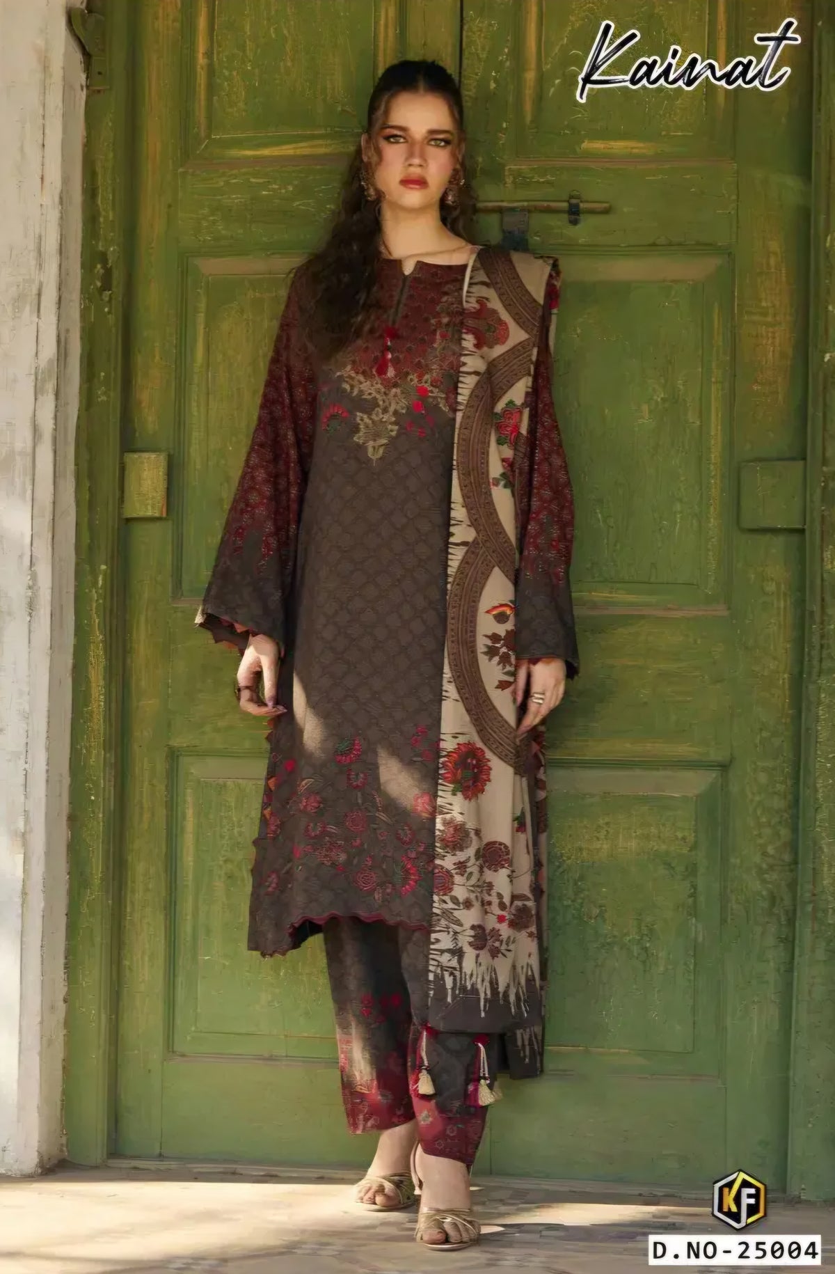 Brown Readymade Cotton Pakistani Kurti With Pant & Dupatta
