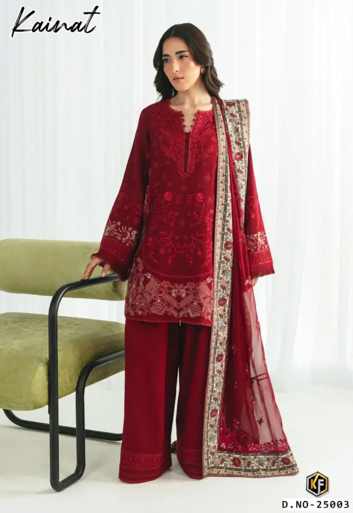 Red Readymade Cotton Pakistani Kurti With Pant & Dupatta