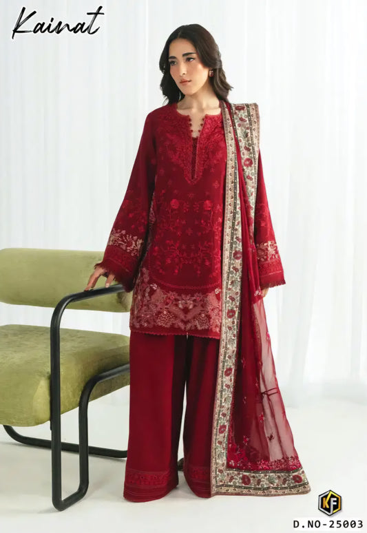 Red Readymade Cotton Pakistani Kurti With Pant & Dupatta