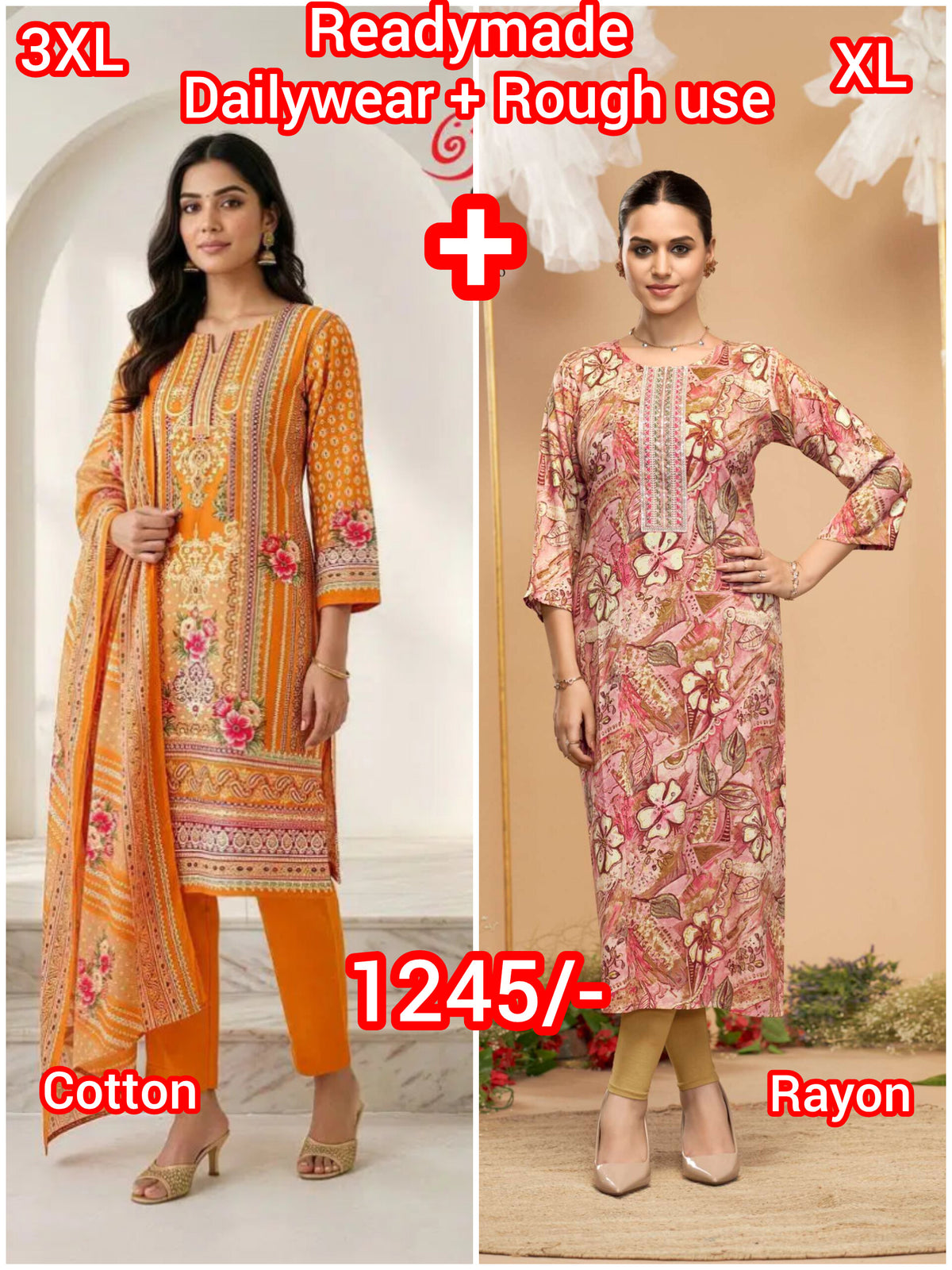 Orange kurti set + floral kurti