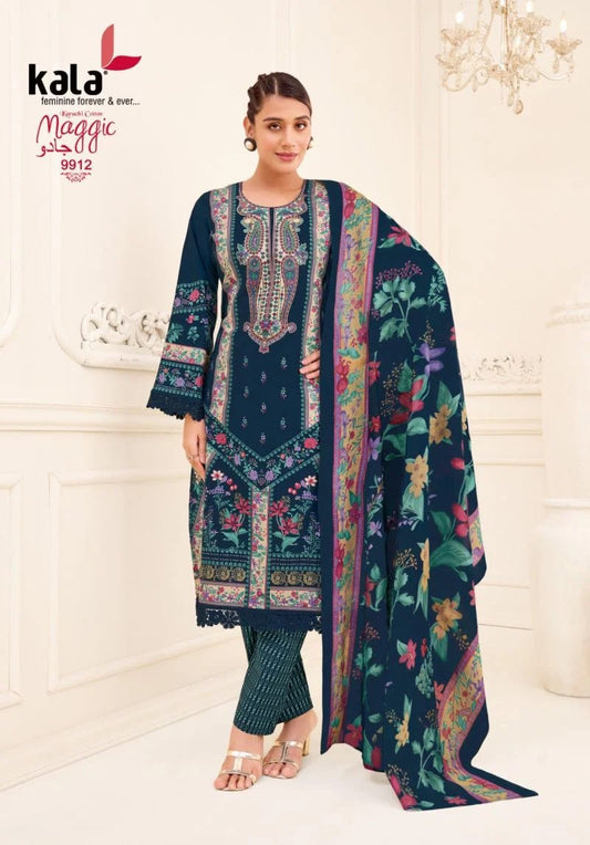 Dark blue printed kurti, bottom & dupatta set