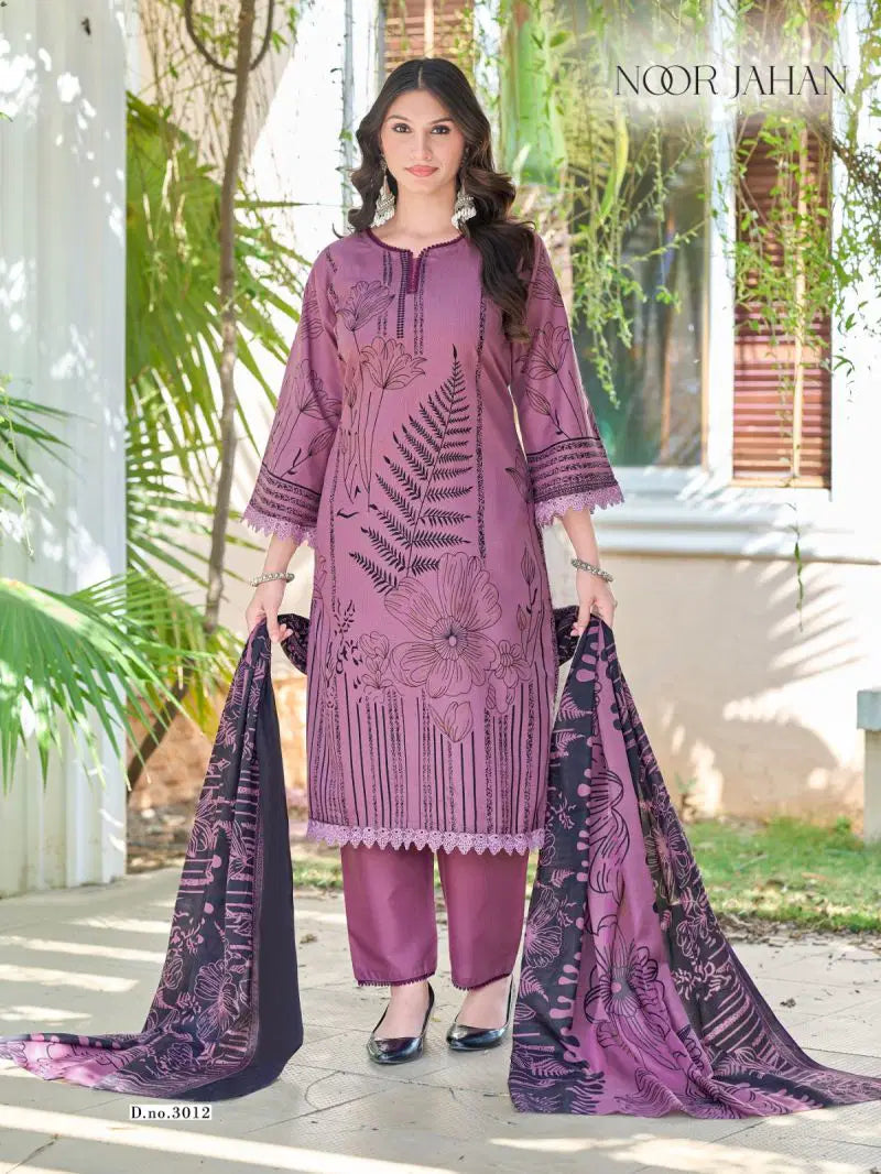 Ganesha - Purple floral print kurti with bottom & dupatta