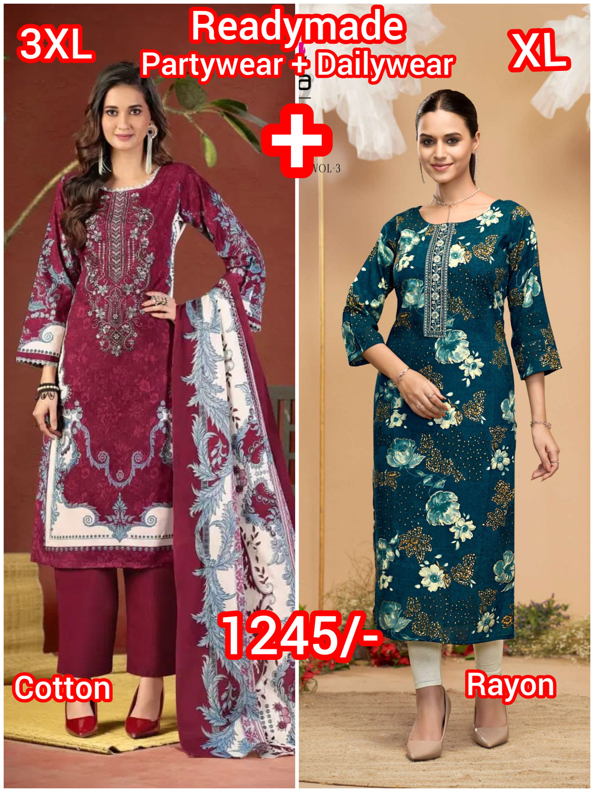 Elegant embroidery red kurti set + Kurti