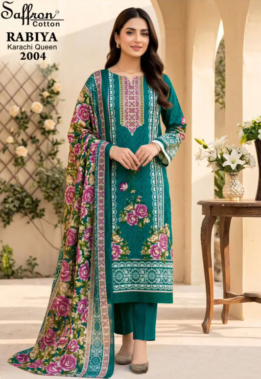 Teal Rose Pakistani kurti, bottom & dupatta set