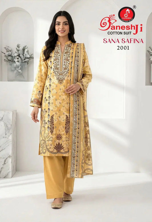 Ganeshji - Gold Cotton Pakistani Kurti With Pant & Dupatta