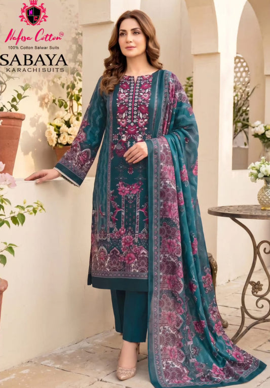 Pakistani Design Kurti Set With Pant & Dupatta - Matte blue