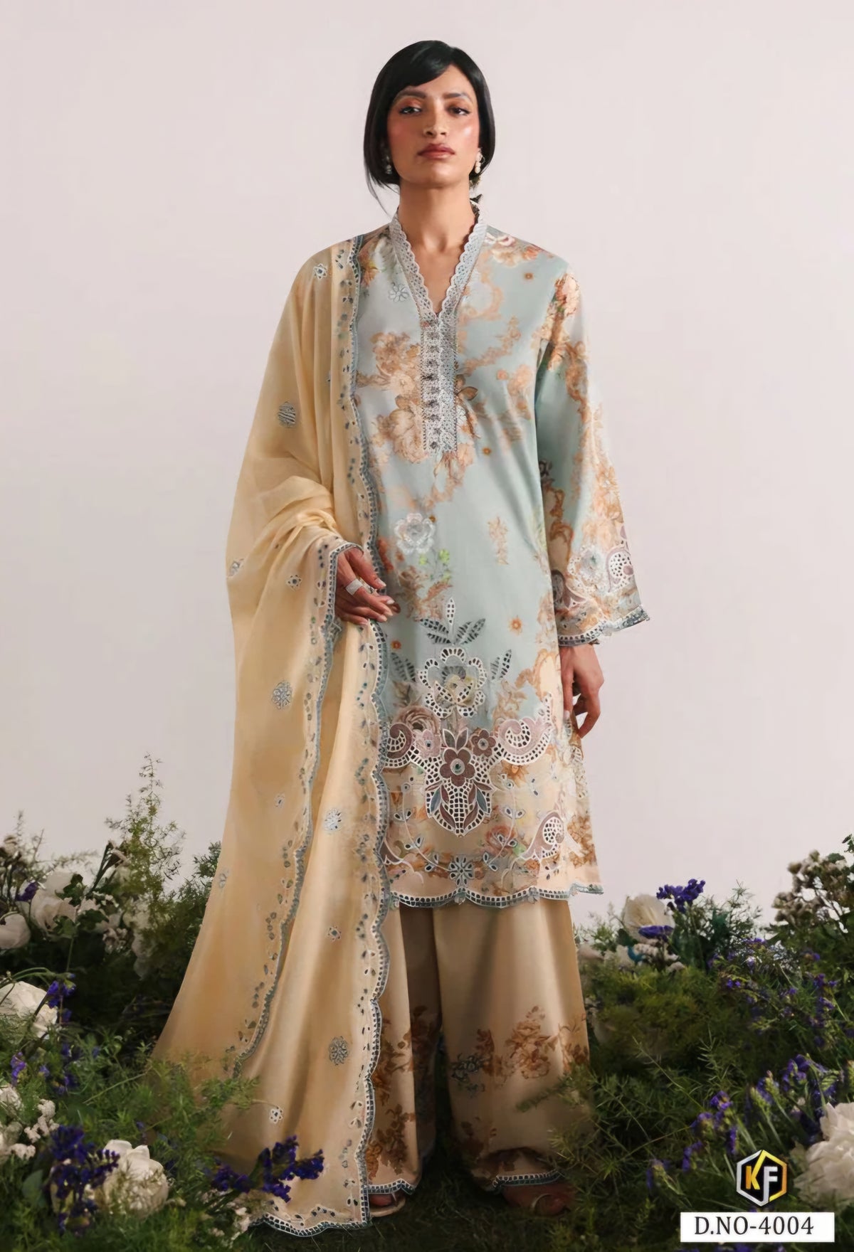 Pearl Mist Pakistani Kurti, Bottom & Dupatta Set