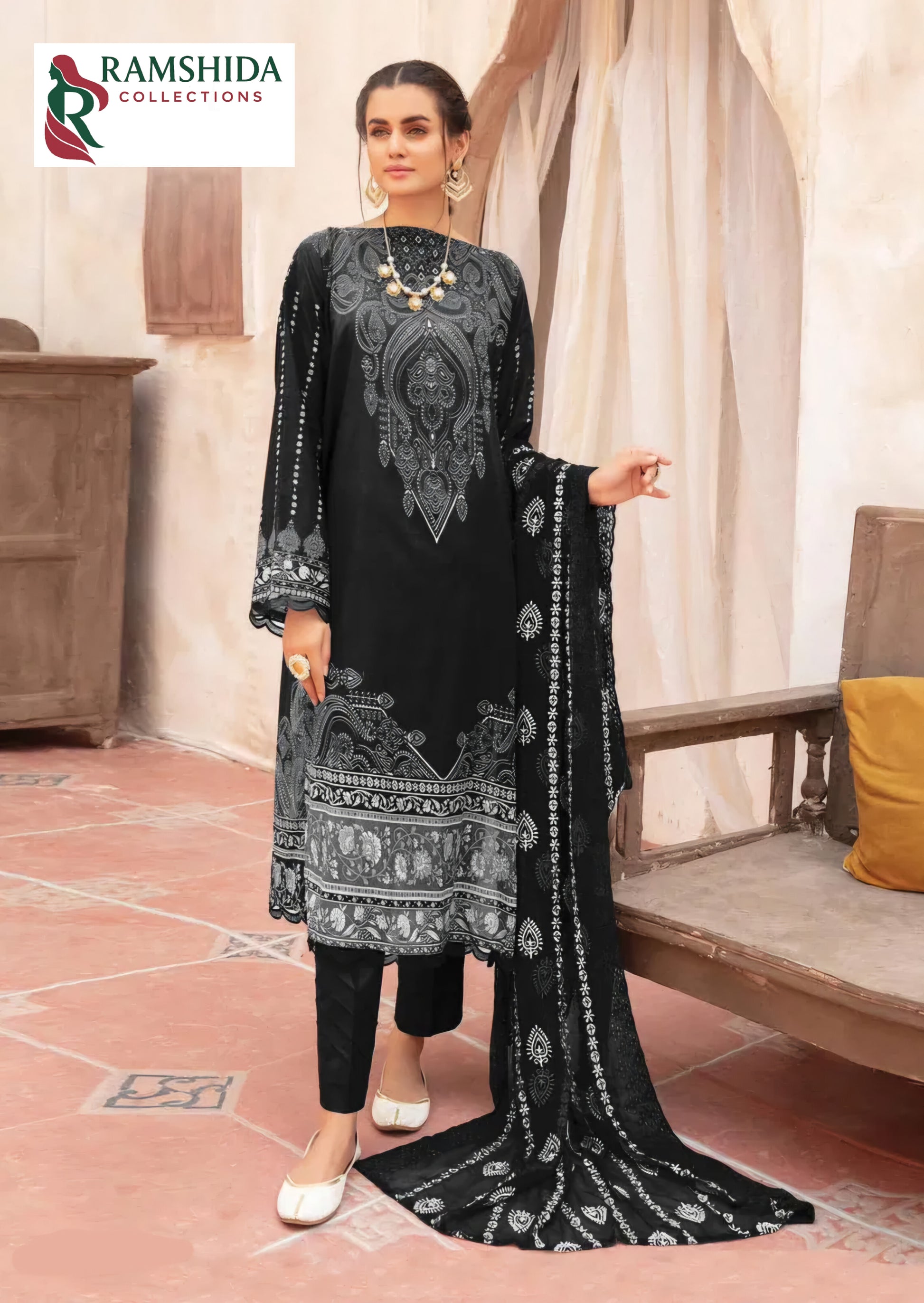 Miss World Black - Dress Material - Unstitched - 2pc set (Pick Any 2)