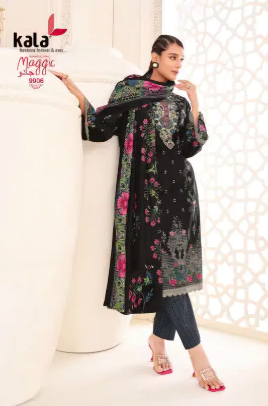 Black printed kurti with bottom & dupatta set
