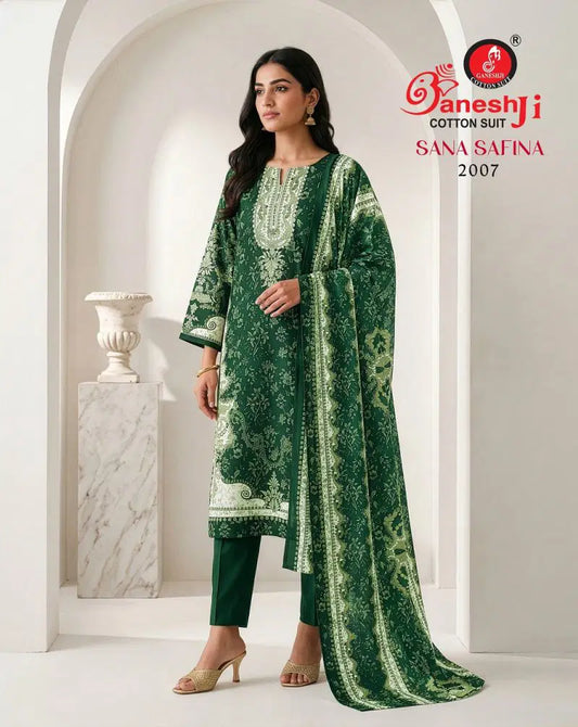 Ganeshji - Green Cotton Pakistani Kurti With Pant & Dupatta