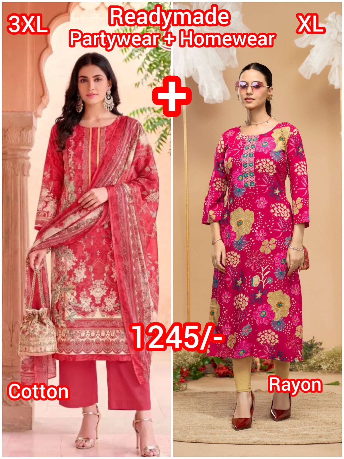 Red kurti set + pink kurti